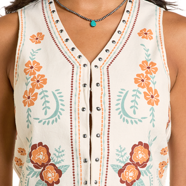 Rock & Roll BW98T06318 Women's Floral Print Vest - Rose/Mauve