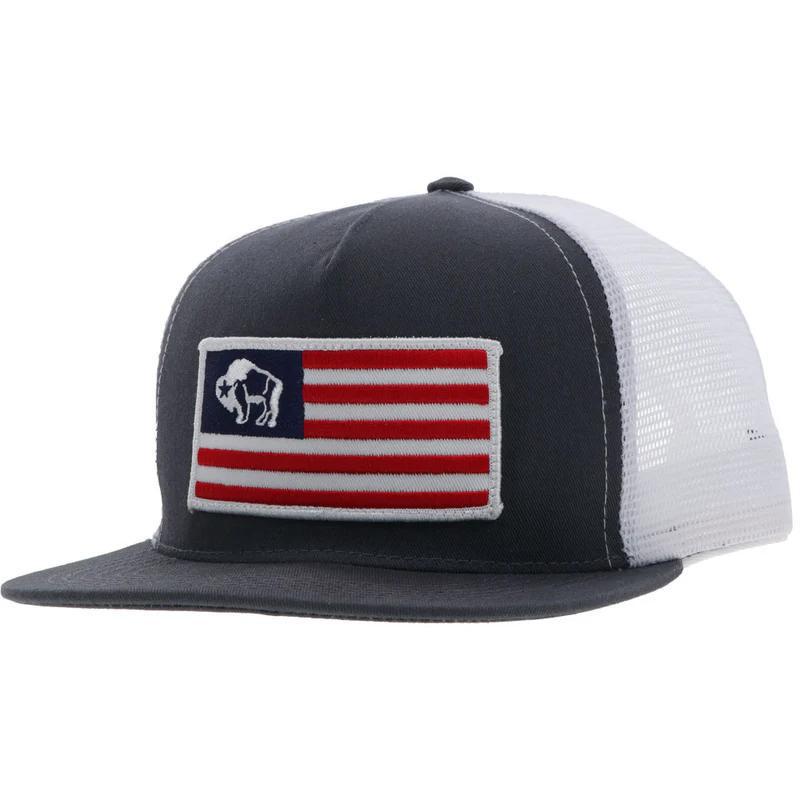 Hooey 9711T-GYWH Grey / White Trucker with Red / White / Blue Flag Rectangle Patch
