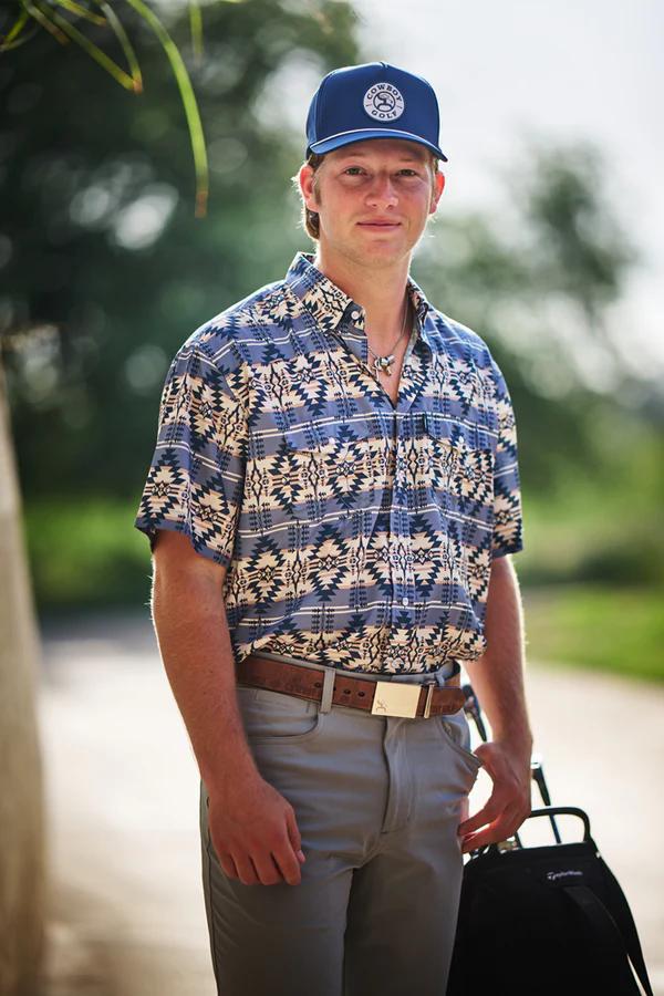 Hooey HT1861AZST Men's Sol Blue/Aztec Short Sleeve Pearl Snap Shirt
