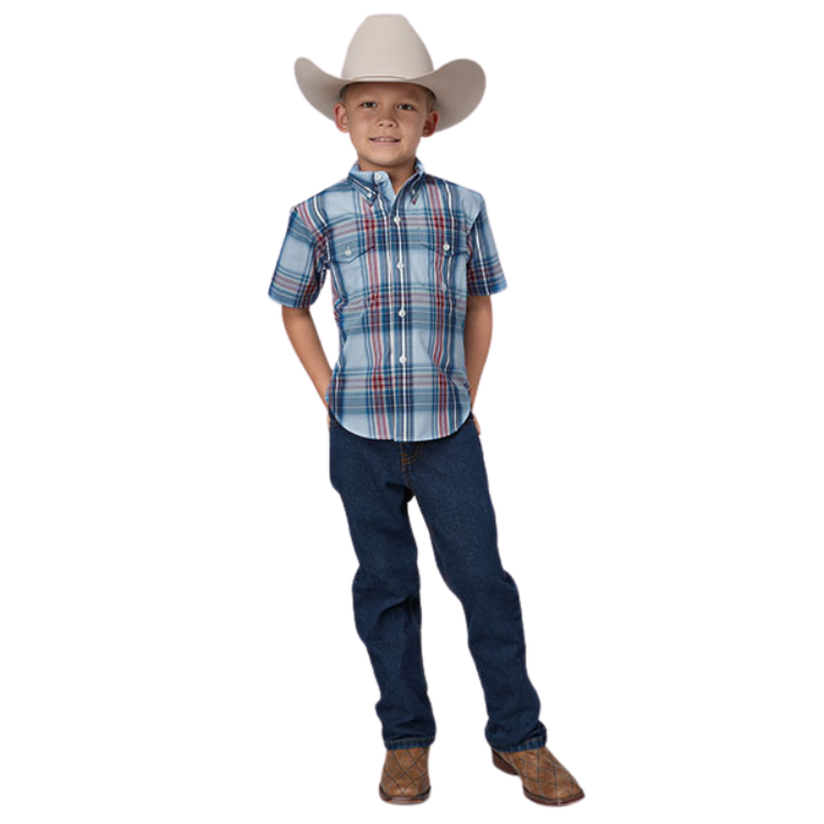 Roper 03-031-0378-4052 BOYS PLAID S/S SHIRT AMARILLO YARN DYED PLAID BUTTON