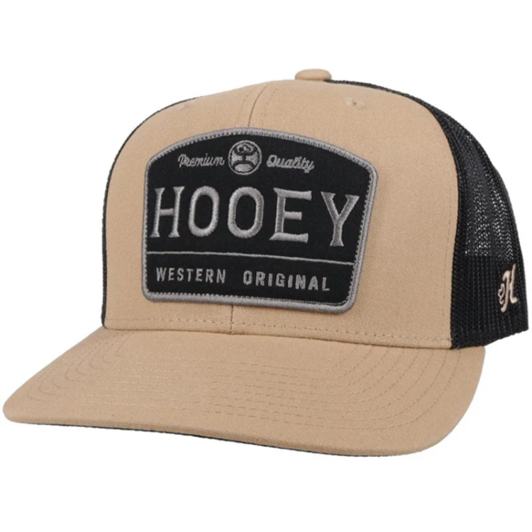 Hooey 2108T-TNBK Trip Tan / Black 6 Panel Trucker with Black/Grey Rectangle Patch