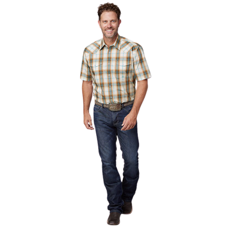 Roper 03-002-0278-4054 MENS S/S SHIRT AMARILLO Y/D PLAID SNAP