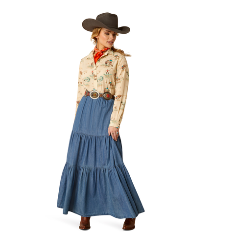 Ariat 10052603 Women's Chambray Tier Skirt-Medium Blue