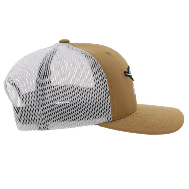 Hooey 2251T-TNWH Resistol Tan / White 6 Panel Trucker with Red / White / Blue Feather Logo
