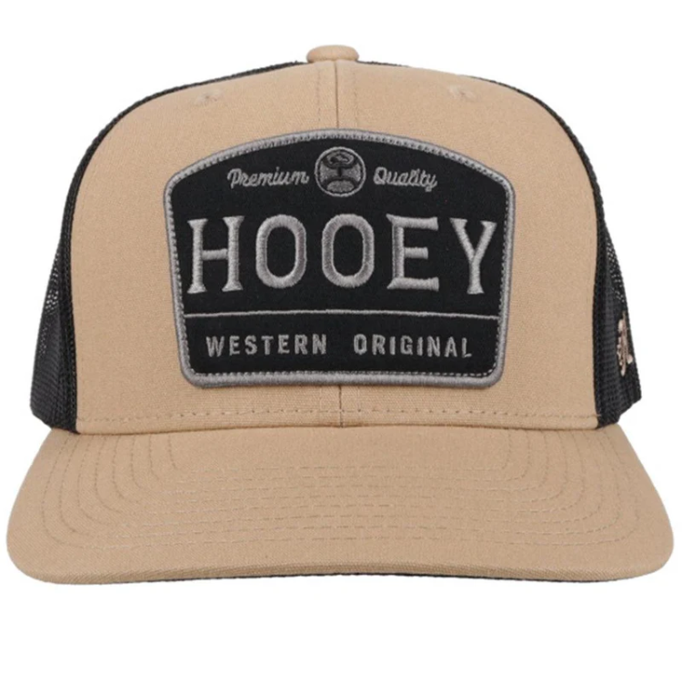 Hooey 2108T-TNBK Trip Tan / Black 6 Panel Trucker with Black/Grey Rectangle Patch