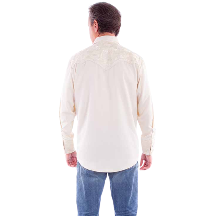 Scully P-634 - Ivory - Floral Tooled Embroidered Shirt