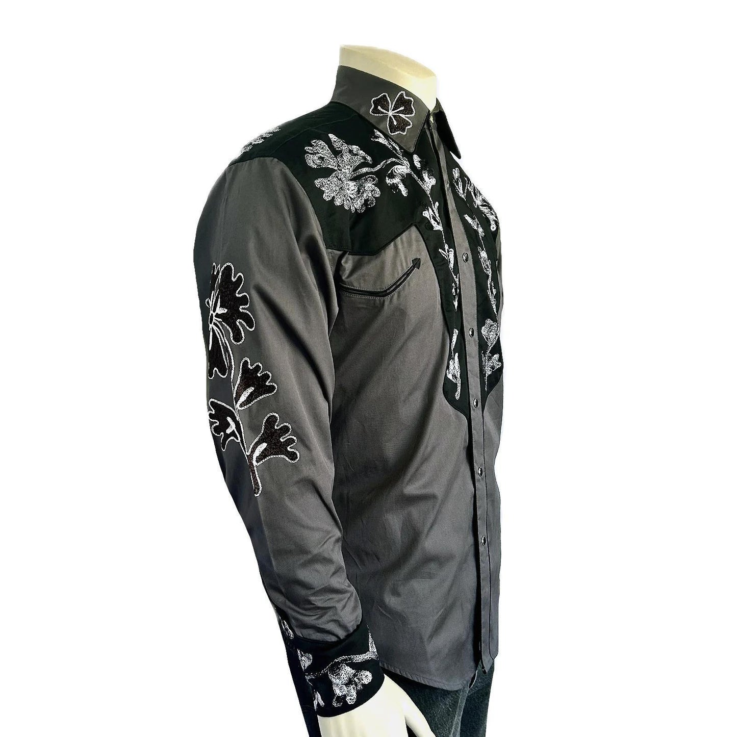 Rockmount 6724 Grey/Black Men's Floral 2-Tone Black & Grey Embroidered Western Shirt