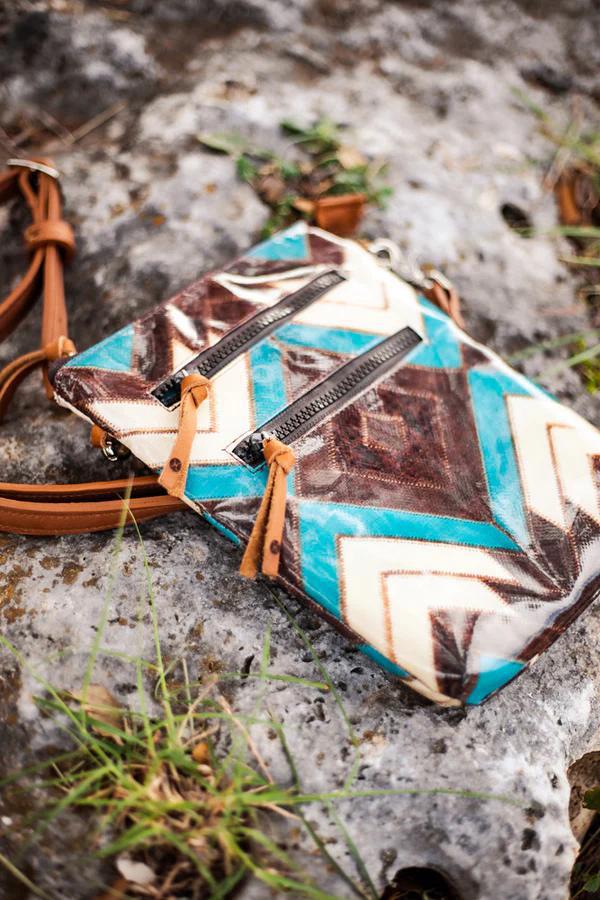 Hooey HCB003-BRTQ "MONTEZUMA" BROWN/TURQUOISE AZTEC PATTERN CROSSBODY PURSE
