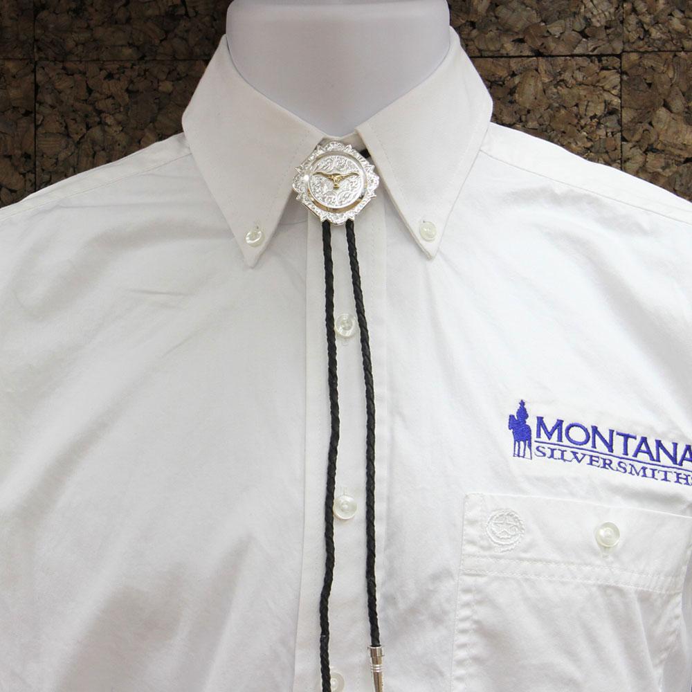 Montana Silversmith BT366-384S 2T Silver and Gold Scalloped Concho w/Longhorn Bolo