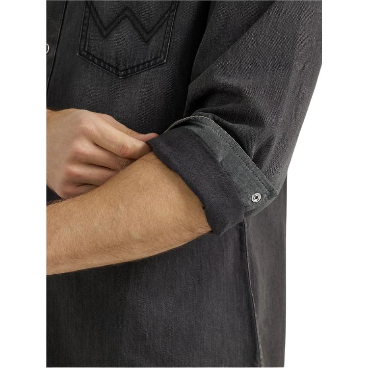 Wrangler 112356598 Men's Retro® Premium Long Sleeve Shirt - Modern Fit - Washed Black