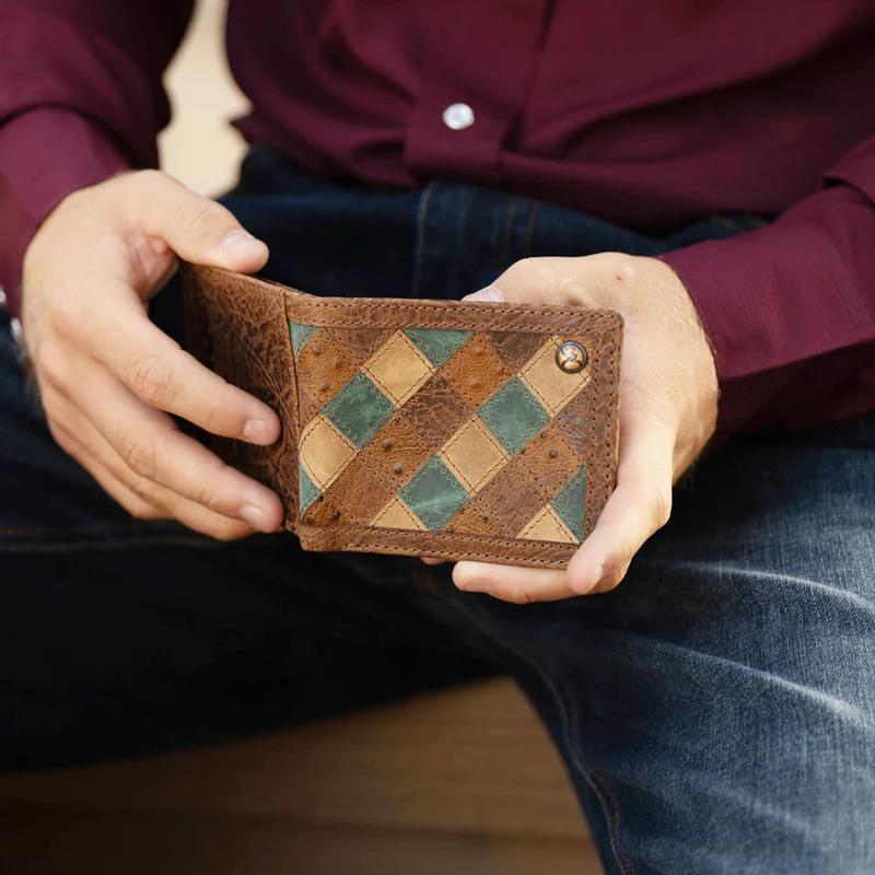 Hooey RBF009-BRTQ "OURAY" BROWN/TURQUOISE OSTRICH PRINT ROUGHY TRIFOLD WALLET