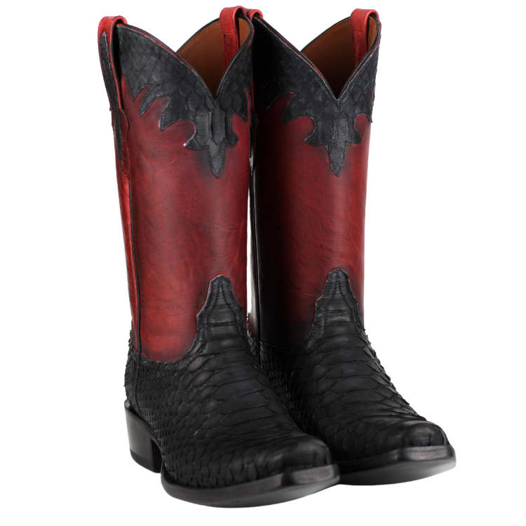 Black Jack 633-V1 Men's Sueded Python Snake Black and Red