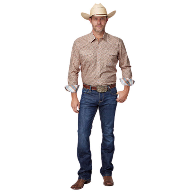 Roper 03-001-0225-4031 MENS L/S SHIRT AMARILLO SNAP ALLOVER PRINT