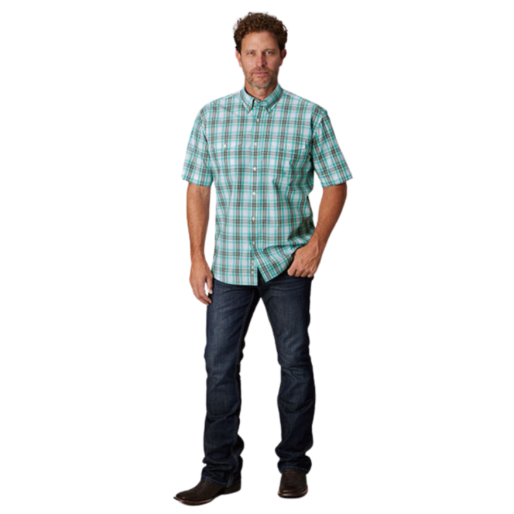 Roper 03-002-0378-4051 MENS PLAID S/S SHIRT AMARILLO YARN DYED PLAID 2 POCKETS BUTTON