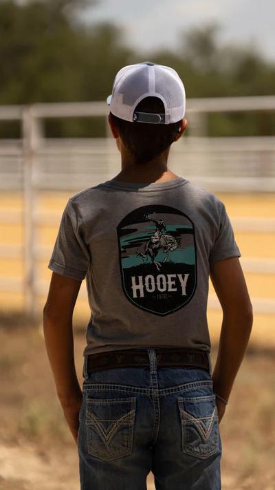 Hooey HT1688GY-Y YOUTH "CHEYENNE" GREY W/TURQUOISE/GREY/WHITE LOGO T-SHIRT