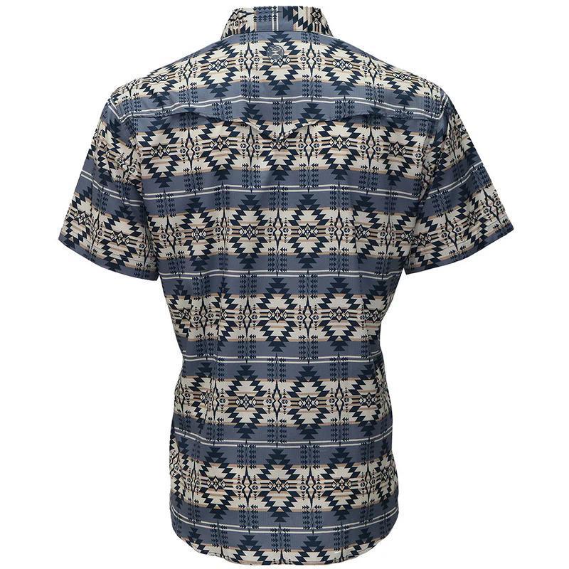 Hooey HT1861AZST Men's Sol Blue/Aztec Short Sleeve Pearl Snap Shirt