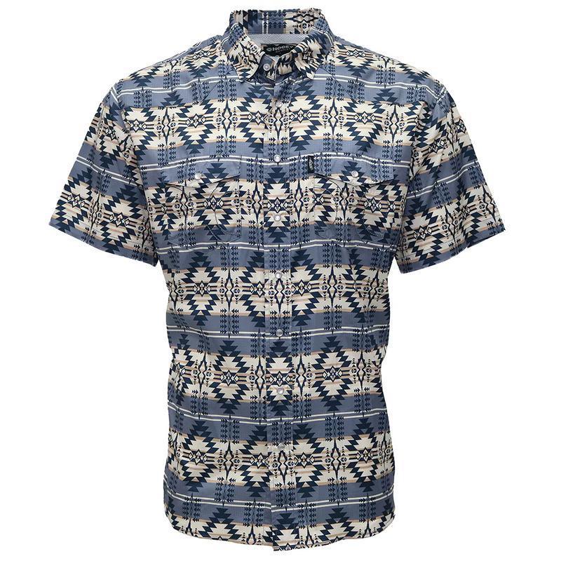 Hooey HT1861AZST Men's Sol Blue/Aztec Short Sleeve Pearl Snap Shirt