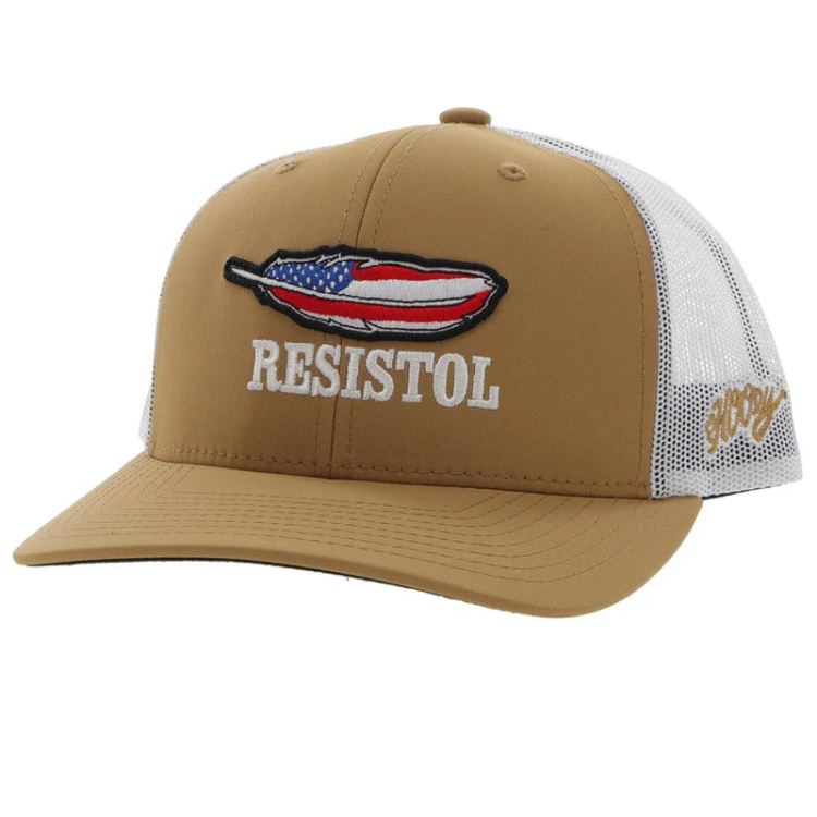Hooey 2251T-TNWH Resistol Tan / White 6 Panel Trucker with Red / White / Blue Feather Logo
