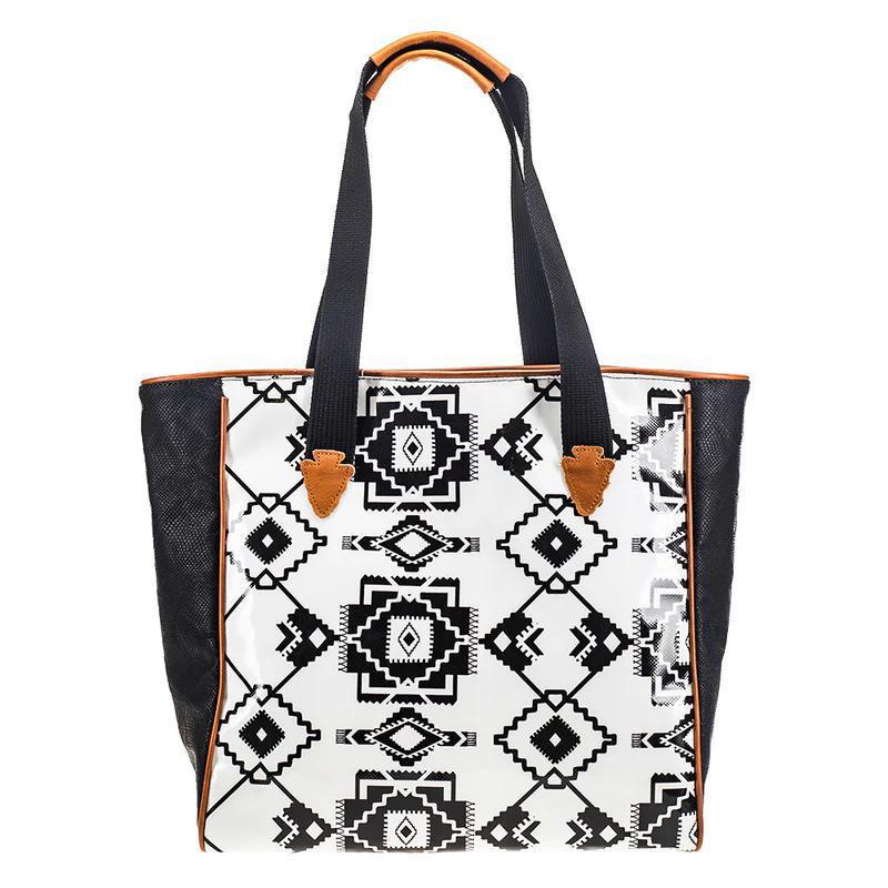 Hooey HCT003-WHBK "WHITERIVER" WHITE/BLACK AZTEC PATTERN CLASSIC TOTE PURSE