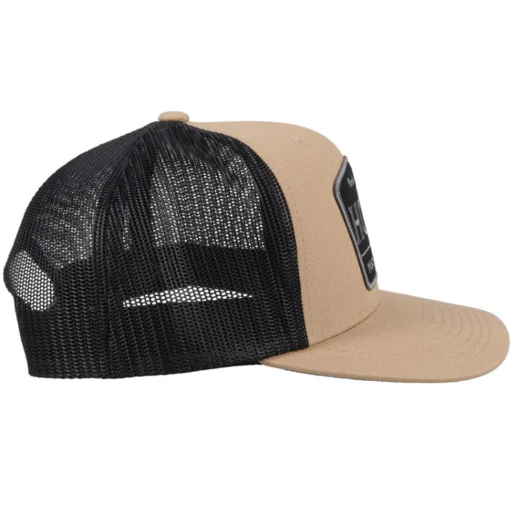 Hooey 2108T-TNBK Trip Tan / Black 6 Panel Trucker with Black/Grey Rectangle Patch