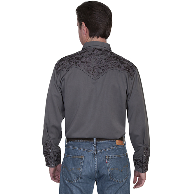 Scully P-634 - Charcoal - Floral Tooled Embroidered Shirt
