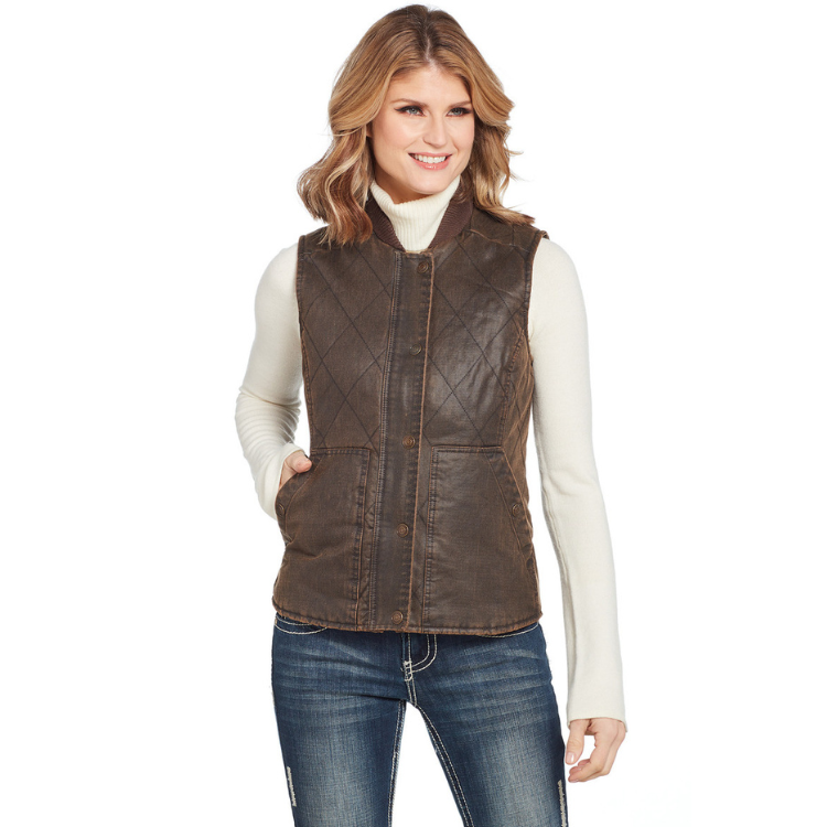 Cripple Creek CW8319-94 ZIP FRONT ENZYME WASHED COTTON VEST WITH CONCEALED CARRY POCKET