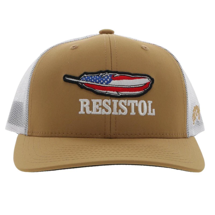 Hooey 2251T-TNWH Resistol Tan / White 6 Panel Trucker with Red / White / Blue Feather Logo