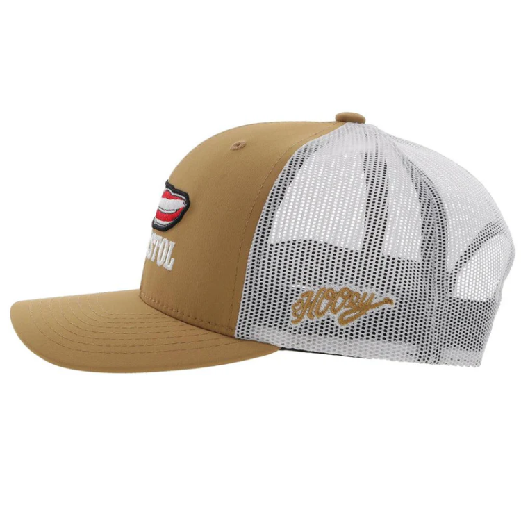 Hooey 2251T-TNWH Resistol Tan / White 6 Panel Trucker with Red / White / Blue Feather Logo