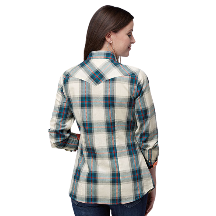 Roper 03-050-0062-0477 WOMENS L/S SHIRT PERFORMANCE Y/D PLAID SNAP
