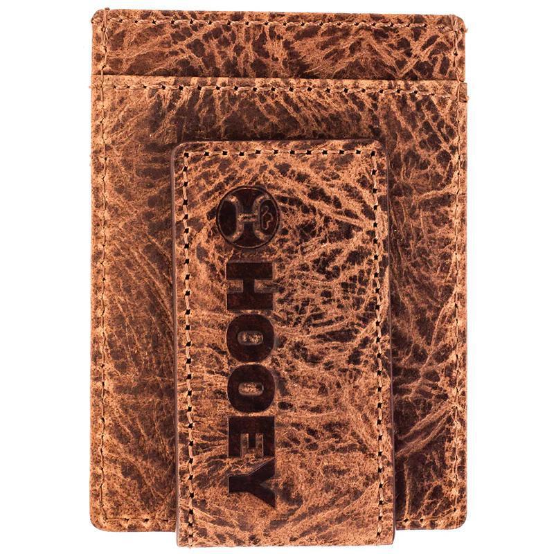 Hooey HMC032-TNBR "SAWYER" OSTRICH PRINT BROWN/ TURQUOISE MONEY CLIP