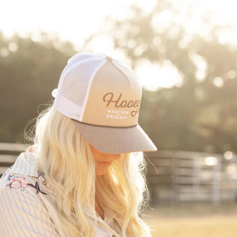 Hooey 2460T-TNWH OG Tan / White 5 Panel Trucker with Brown Stitching