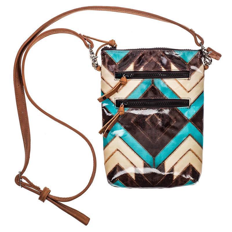 Hooey HCB003-BRTQ "MONTEZUMA" BROWN/TURQUOISE AZTEC PATTERN CROSSBODY PURSE