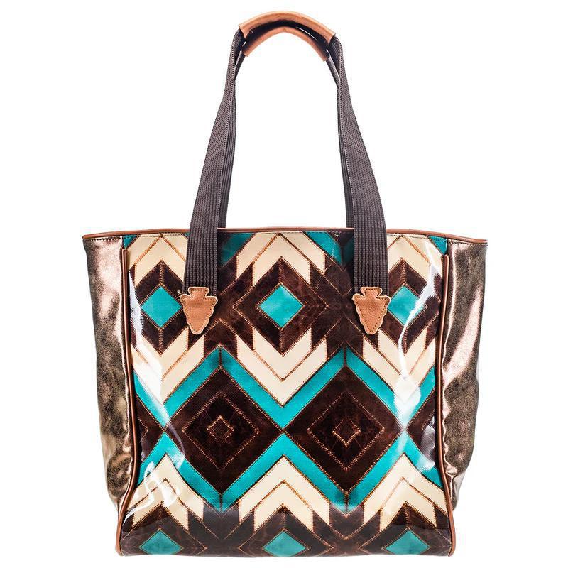 Hooey HCT003-BRTQ "MONTEZUMA" BROWN/TURQUOISE AZTEC PATTERN CLASSIC TOTE PURSE