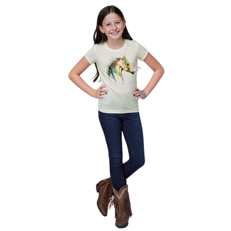 Roper 03-009-0513-4042 GIRLS HORSE TEE-KNIT 7-14 NOVELTY/APPLIQUE/EMBROIDERY PRINTED KNIT