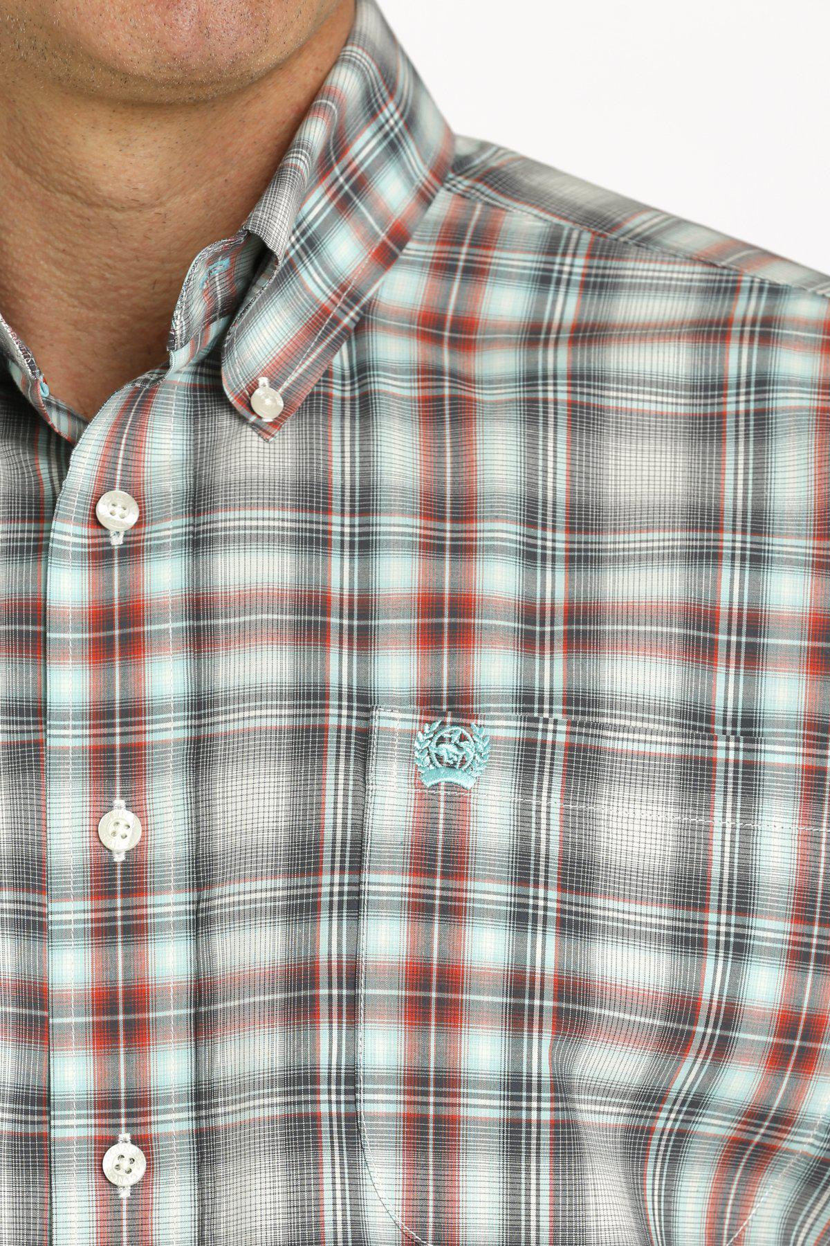 Cinch MTW1111455 MEN'S PLAID BUTTON-DOWN SHORT SLEEVE WESTERN SHIRT-CREAM / CHARCOAL / RED
