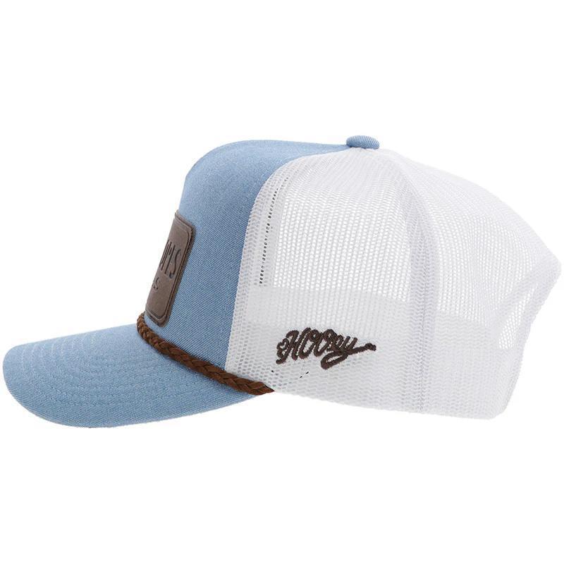 Hooey CR107 Cactus Ropes Denim / White Trucker with Leather Rectangle Patch