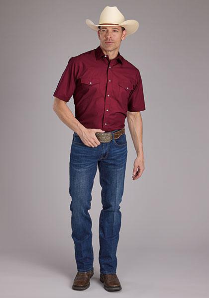 Roper 01-002-0025-0374 Men's Solid Snap Shirt Broadcloth Berry- Red