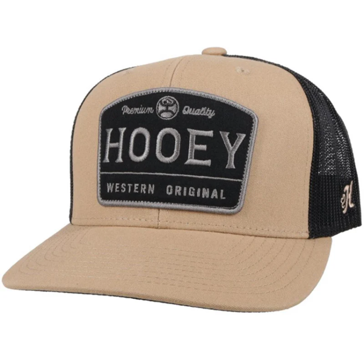 Hooey 2108T-TNBK Trip Tan / Black 6­ Panel Trucker with Black/Grey Rectangle Patch