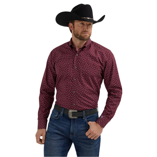 Wrangler X Cody Johnson 112357673 Men's Long Sleeve Shirt - Classic Fit-Burgundy Flower