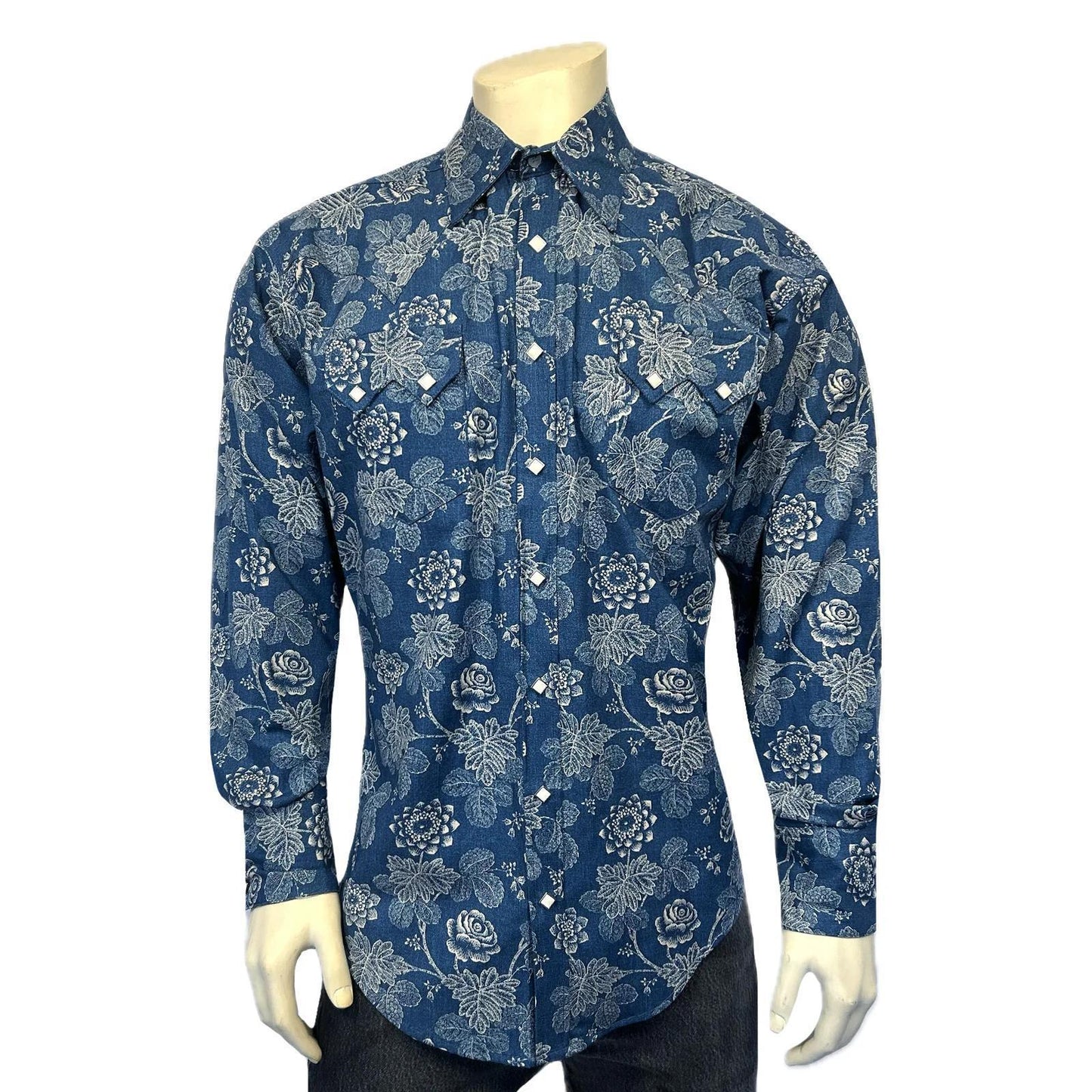 Rockmount 642-NVY Men's Long Sleeve Navy Floral Print Western Shirt