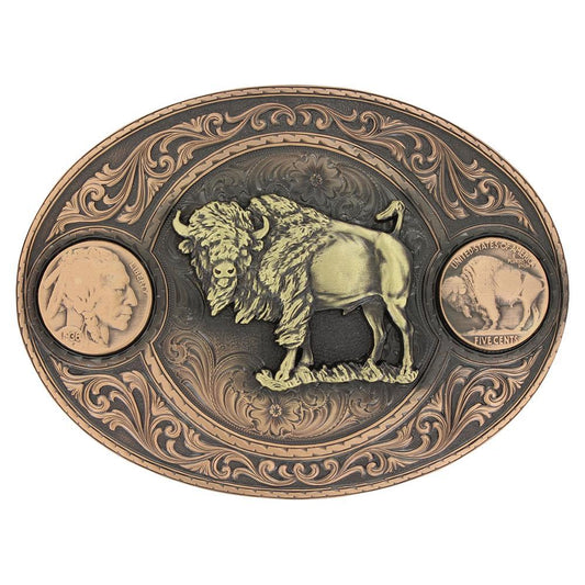 Montana Silversmith 4050BLB-941L Miner's Buffalo Indian Head Nickel with Buffalo Buckle