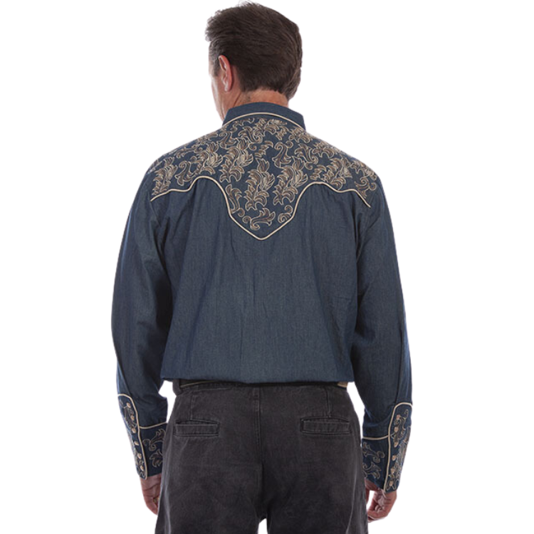 Scully P-905 - Denim - Floral Embroidered Shirt