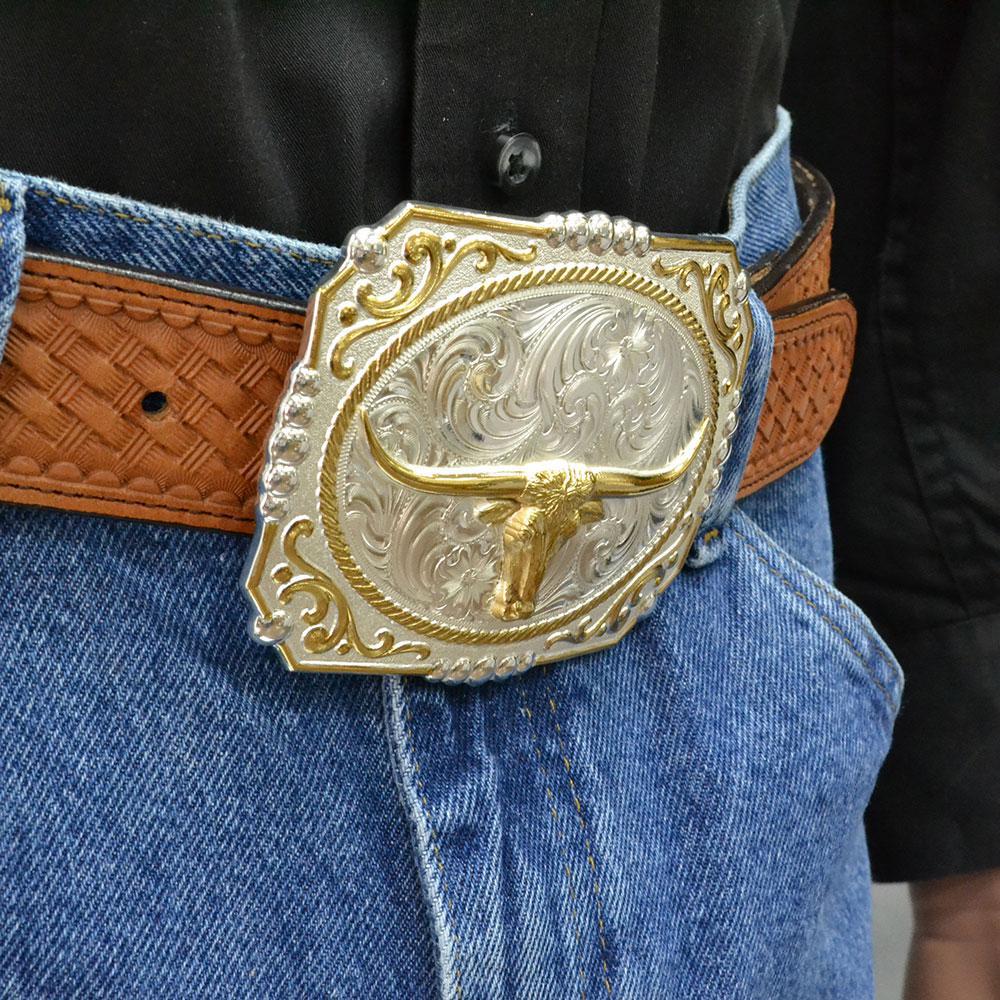 Montana Silversmith 25815-767 Two-tone Cowboy Cameo with Longhorn Buckle