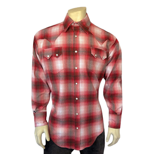 Rockmount 647-RED/GRY Men's Plush Flannel Red & Grey Plaid Western Shirt