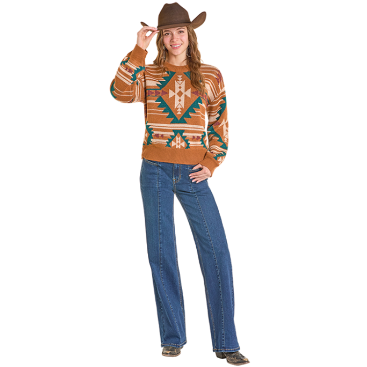 Rock & Roll BW32T06963 Aztec Knit Sweater - Camel