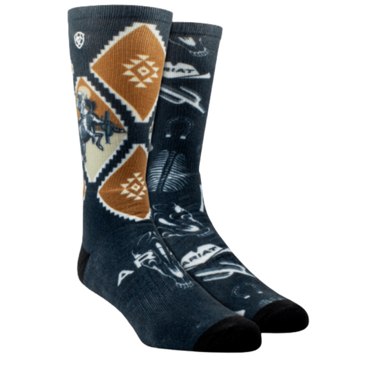 Ariat AR3907-981 Southwest Rider Graphic Crew Socks 2-Pair