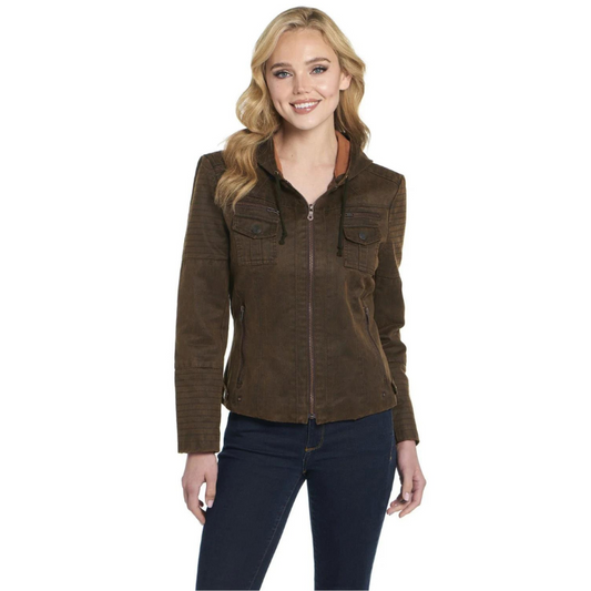 Cripple Creek CW9051 Color 212 Women's Enzyme Washed Hooded Dark Truffle Cotton Jacket