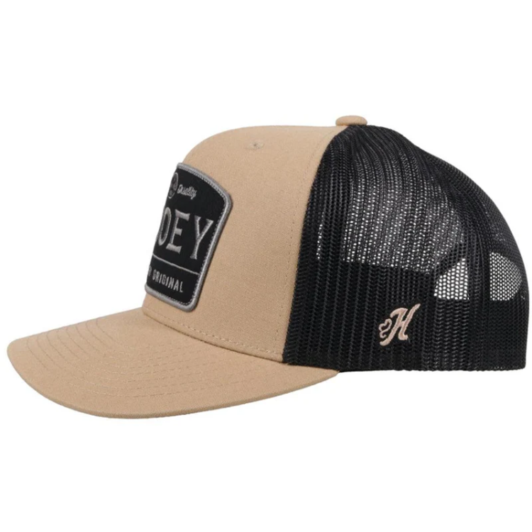 Hooey 2108T-TNBK Trip Tan / Black 6­ Panel Trucker with Black/Grey Rectangle Patch