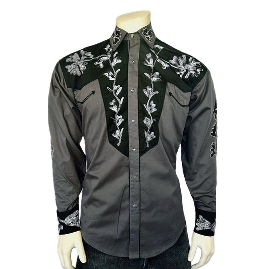 Rockmount 6724 Grey/Black Men's Floral 2-Tone Black & Grey Embroidered Western Shirt