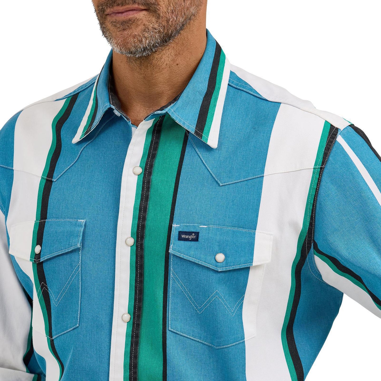 Wrangler 112368191 Vintage Inspired Long Sleeve Shirt - Blue Multi Stripe - Classic Fit